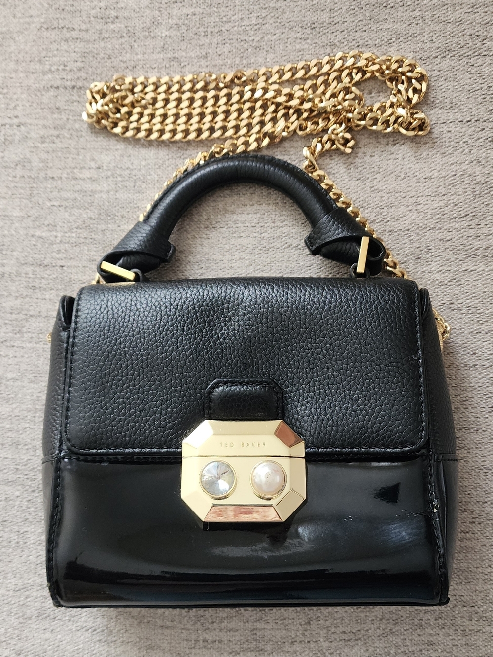 Ted Baker Black Top-Handle Mini Crossbody Bag with Gold Chain